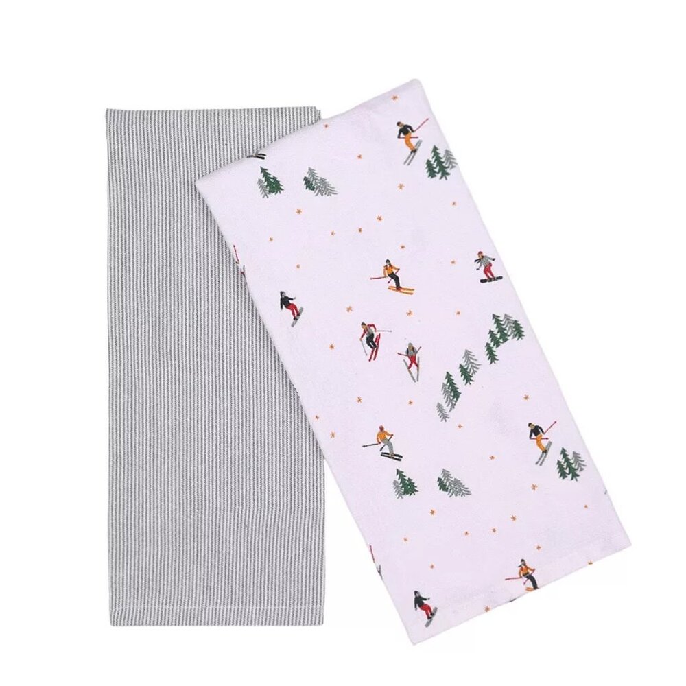 100% Cotton St. Nicholas Square 2-Pack Skiers Yarn Dye Towel Set